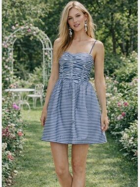 Polo by Ralph Lauren Blue and White Striped Ruched Sundress